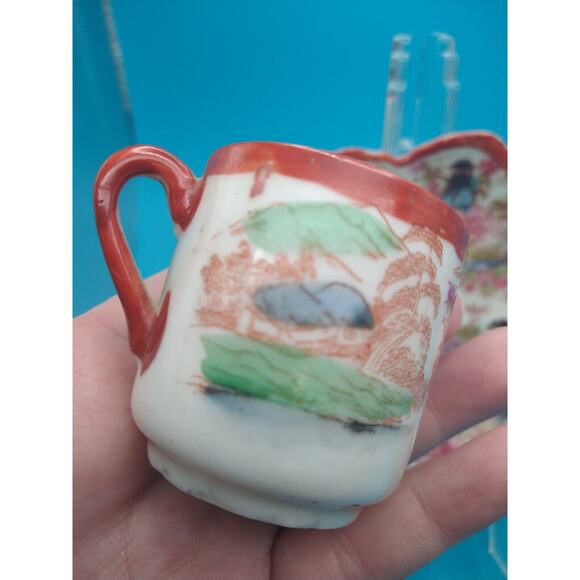 Japanese Kutani Style Porcelain Mug Cup & Saucer Dish – Hand Painted Geishas - Picture 8 of 16